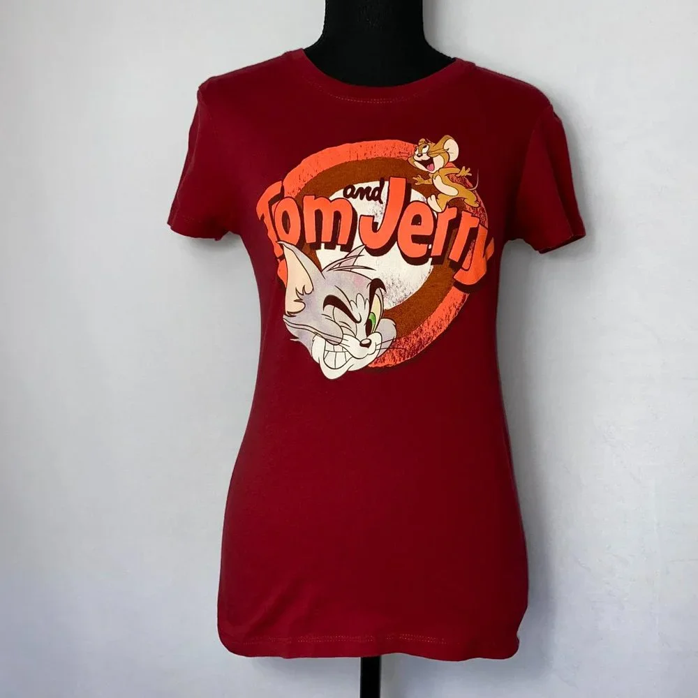 Tom and Jerry Maroon Red T-shirt Size Medium - Picture 1 of 4